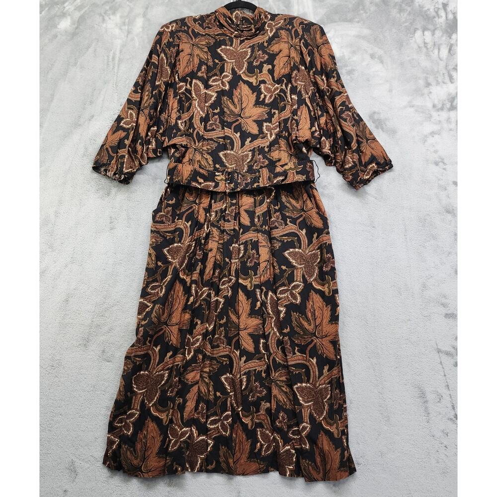 Vintage Pellini by Von Bramlett Dress Size 11/12 Brown Black High Neck Belted‎